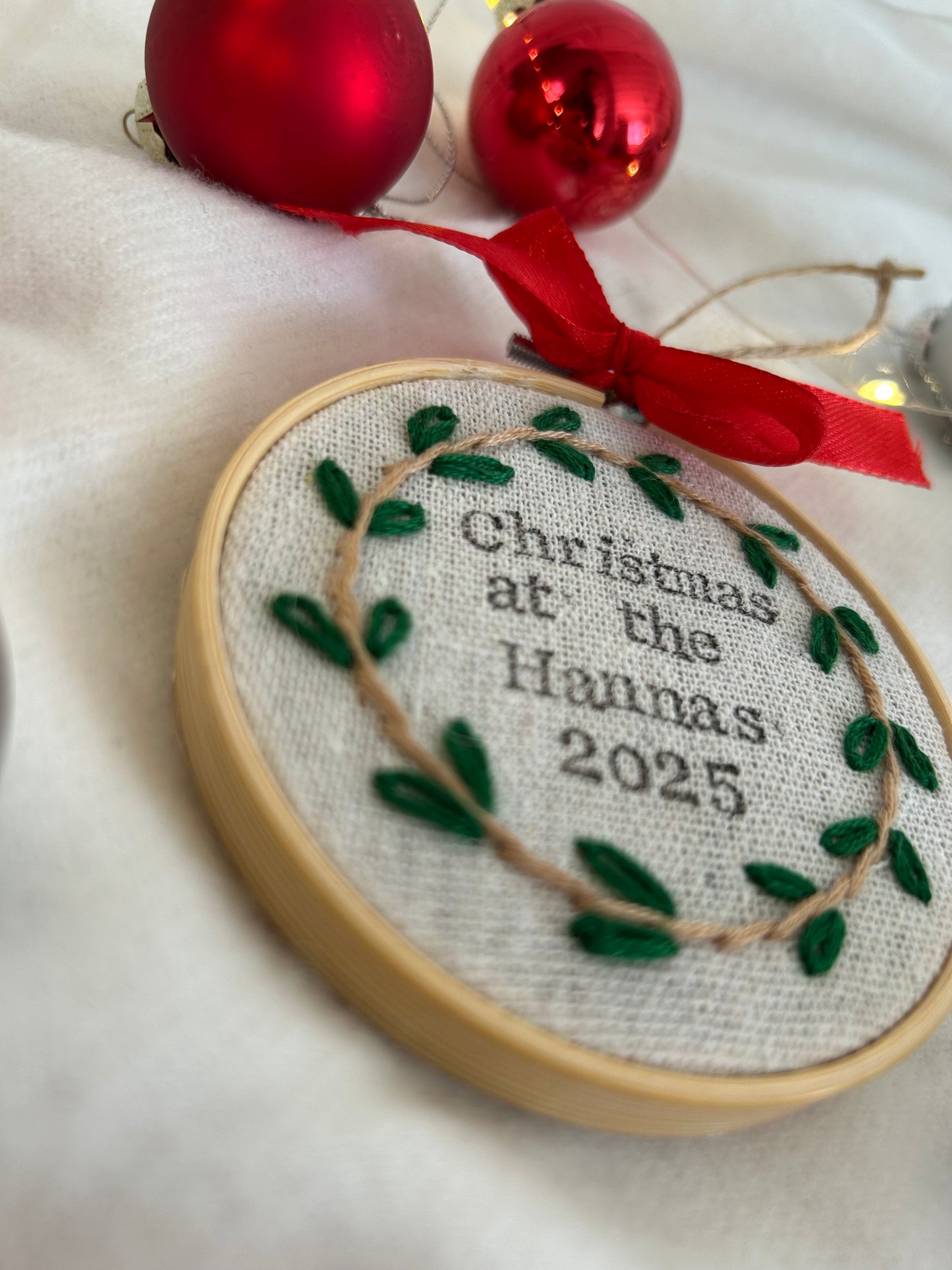 ‘Christmas at the …’ Personalised Christmas 3” hoop