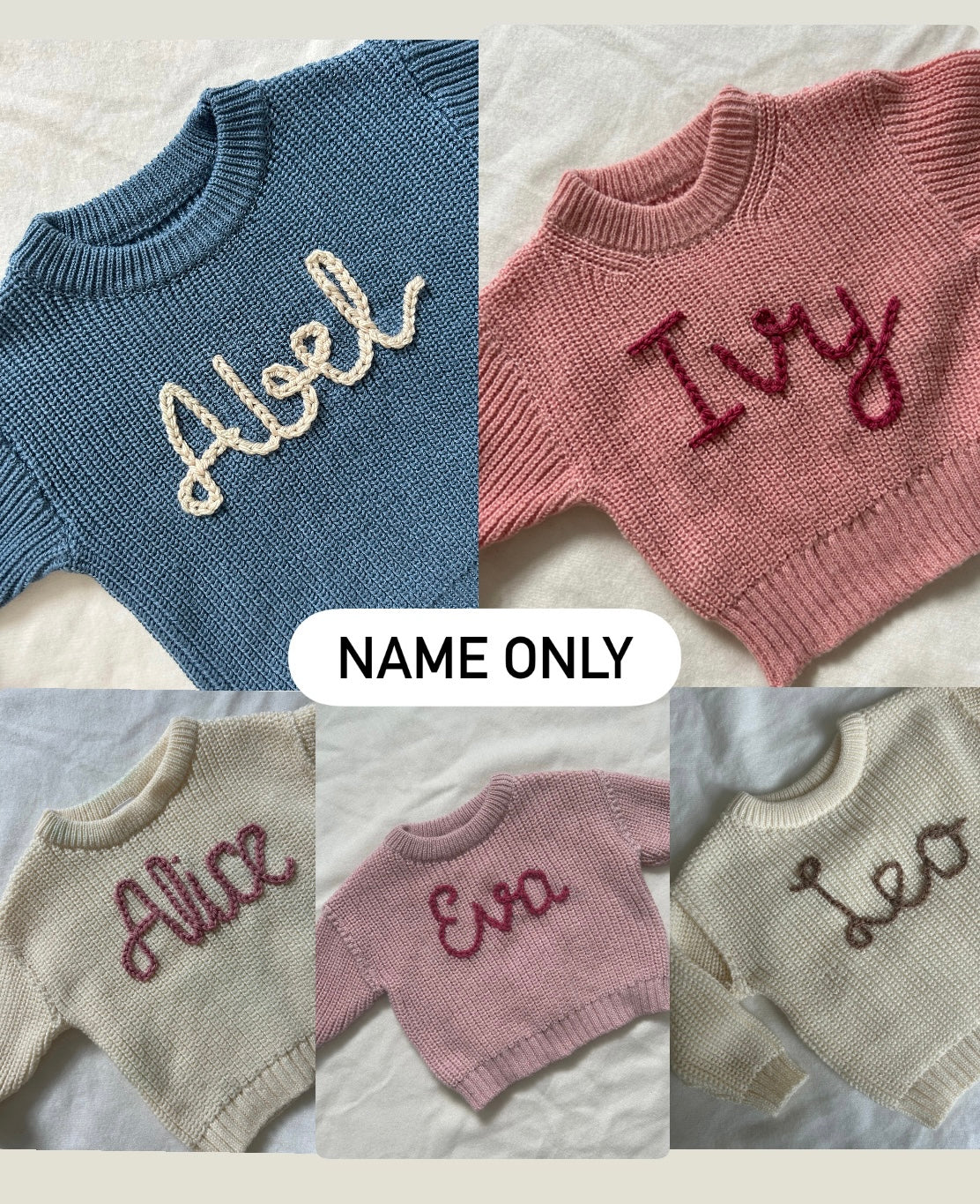 Personalised baby name embroidered jumper