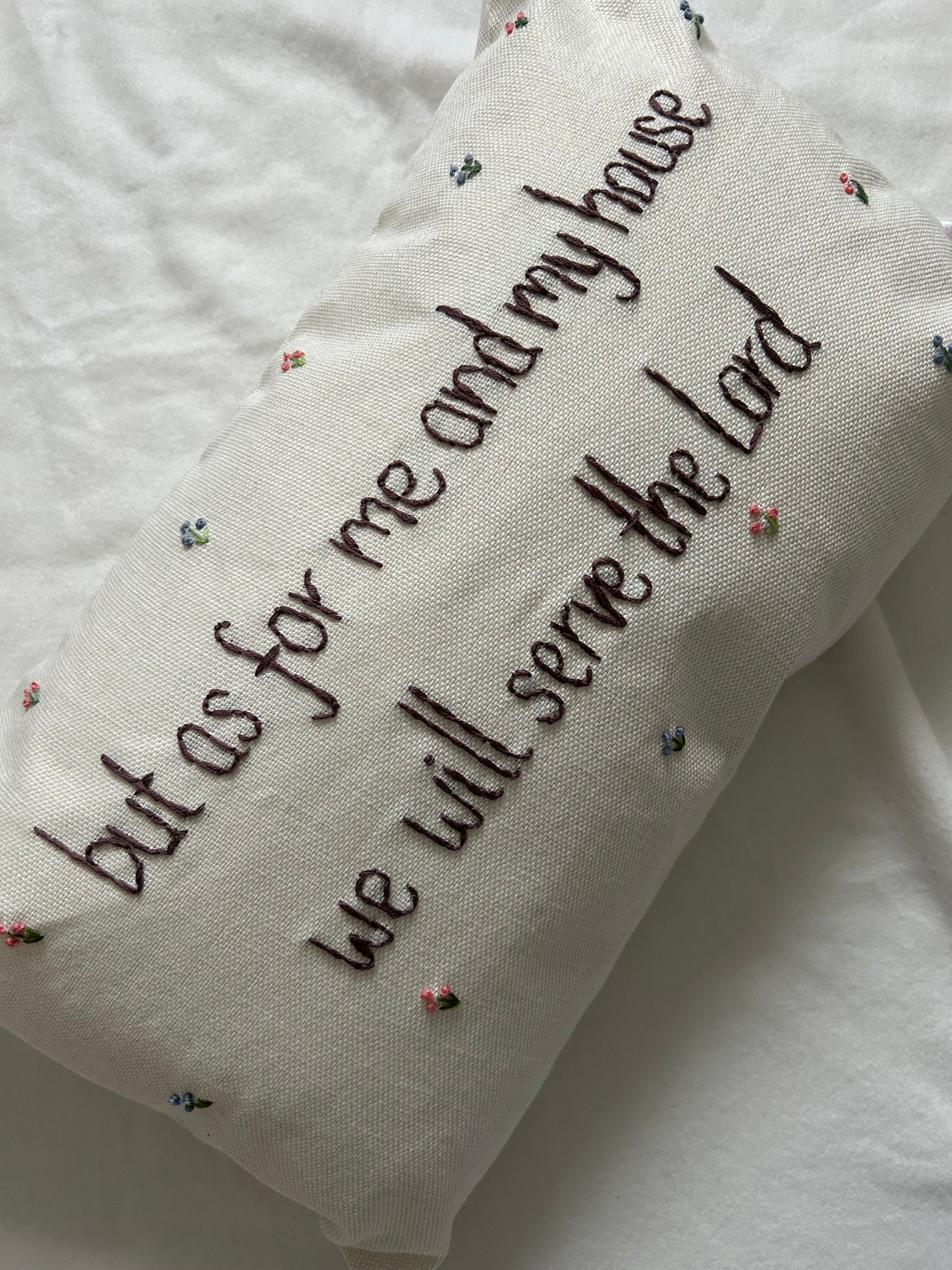 ‘But as for me’ embroidered cushion