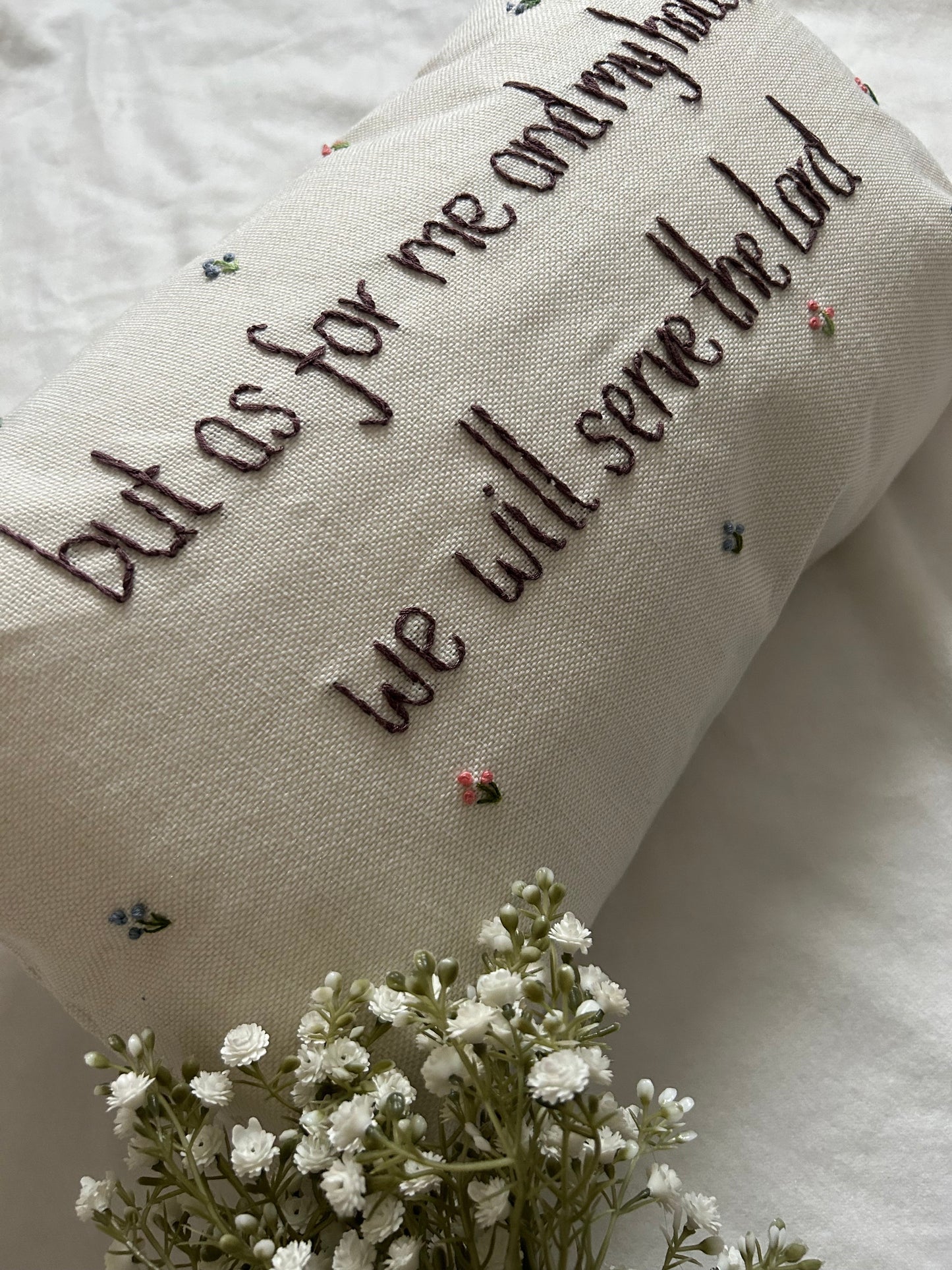 ‘But as for me’ embroidered cushion